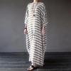 Damen Baumwolle Leinen Gestreiftes Kleid Sommer Locker Große Größe 4XL 5XL Maxikleid Robe Femme Lässig Lang Boho Kaftan Muslimisches Kleid