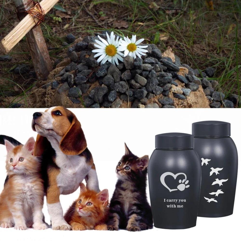 Columbarium Stainless Steel Pet Ashes Urn Portable Black Pet Cremation Urn Moisture-Proof Memorial Pet Urn Funeral Supplies