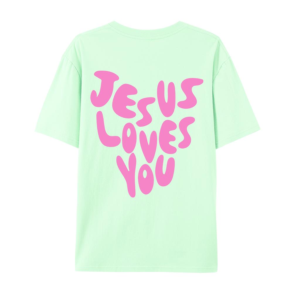 Jesus Loves Me Letter Prints Female Cotton TShirts Fashion ONeck Oversize Tops Casual Loose Soft Short Sleeve Women Clothing
