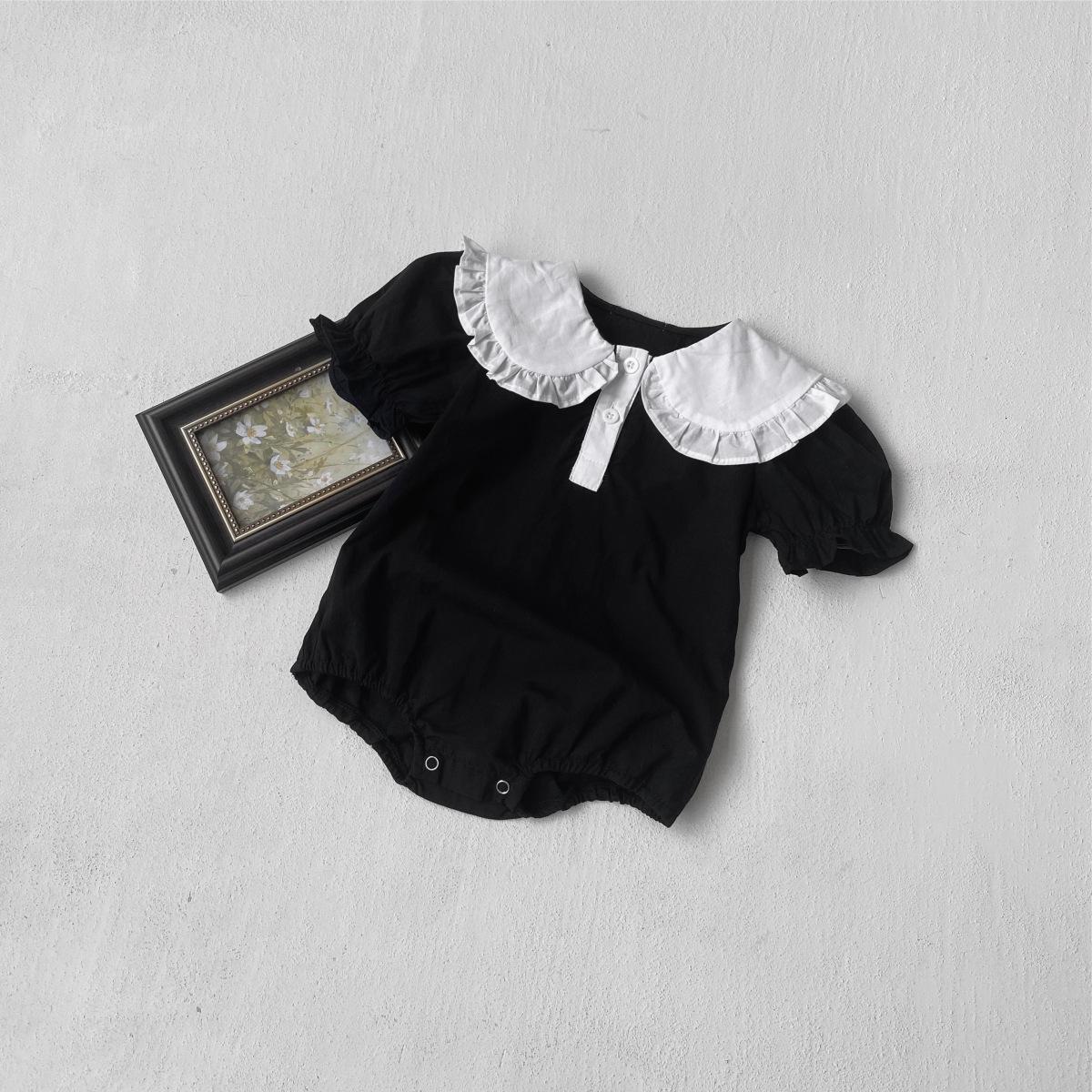 

Newborn Girl s Ruffle Lapel Summer Romper with Contrasting Colors and Snap Crotch 80 cm