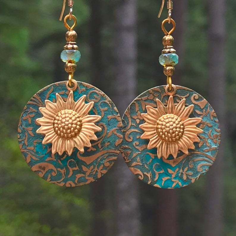Vintage Bohemian Double Layer Sunflower Earrings Vintage Earrings