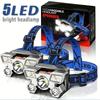 Rechargeable 5 LED Headlamp, Head Light,Waterproof Bright Flashlight for Outdoor Cycling Running Camping Fishing Repairing Work