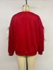 2025 Autumn Winter Women's Red Christmas Sweatshirt Sweet Style Round Neck Bowknot Pullover Top for Women