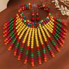 Ensemble de Bijoux Statement Bohème Rétro Ethnique Fait Main Collier Ras-de-cou Tressé en Perles de Bois et Boucles d'Oreilles Accessoires Quotidien pour Femmes