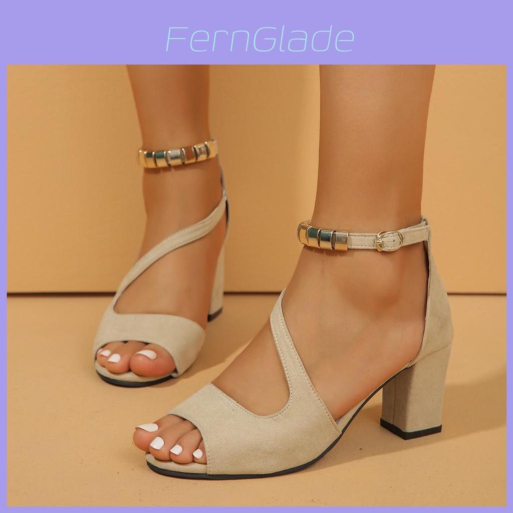 Summer Platform Open Toe Sandals With Buckle For Women Featuring Suede Material And Chunky Mid Heel
