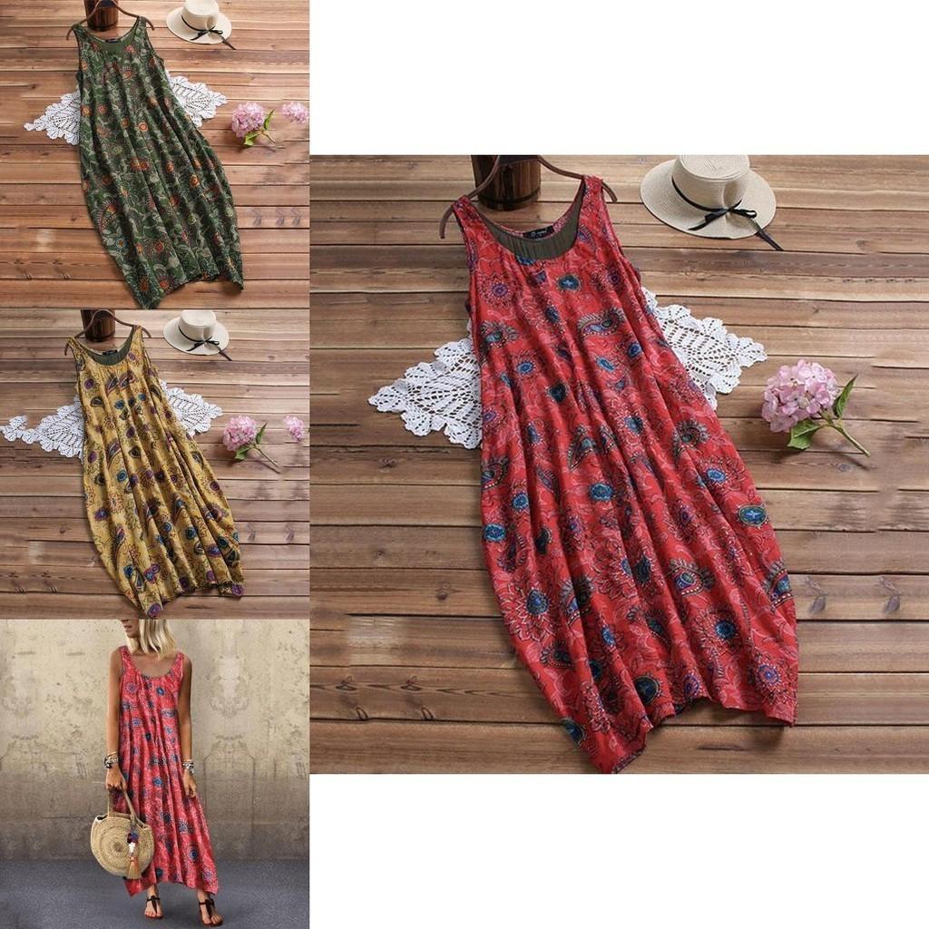 Elegant Womens Summer Sleeveless Holiday Long Boho Kaftan Tank Dress For Beach