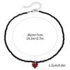 Black Crystal Beaded Necklace with Heart Pendant Adjustable Length Choker Stylish Neckchain for Fashionable Women