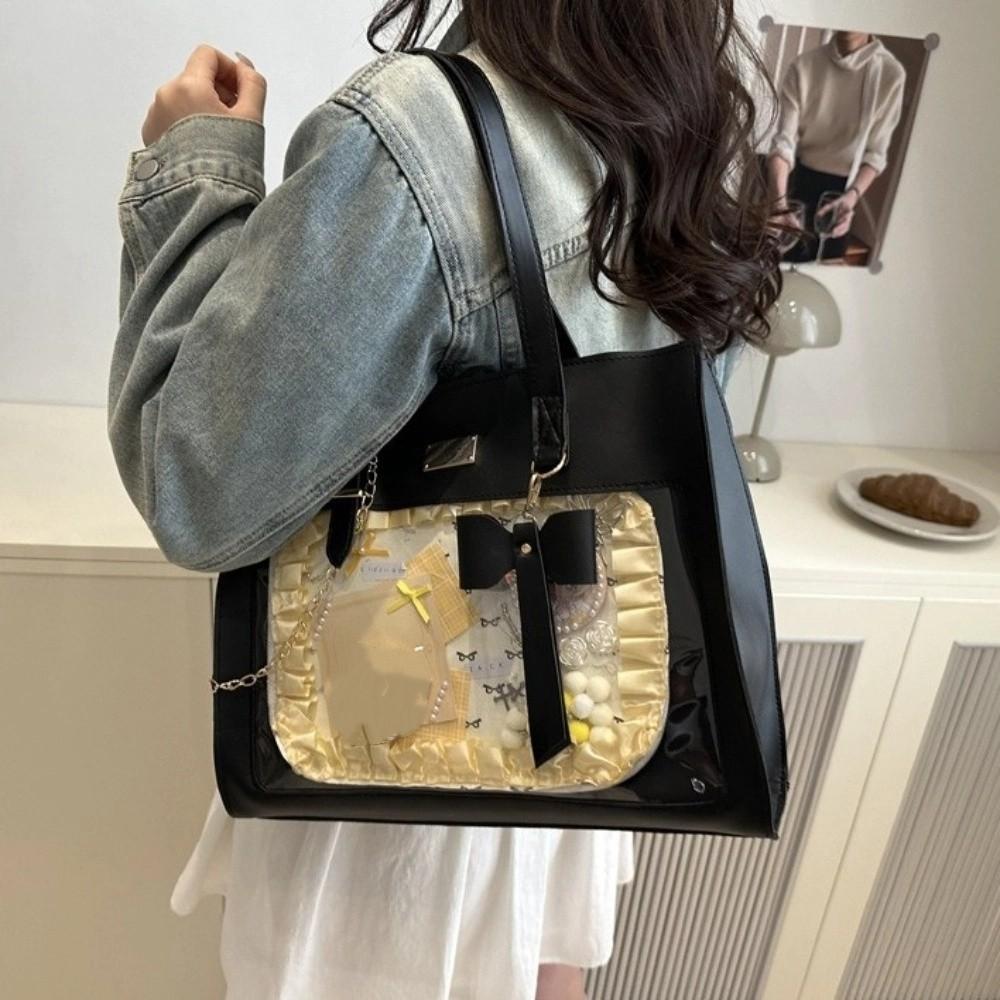 Sac à Bandoulière Y2k JK Sac Cabas en Toile à Nœud Mode Sac Itabag Transparent Étudiant