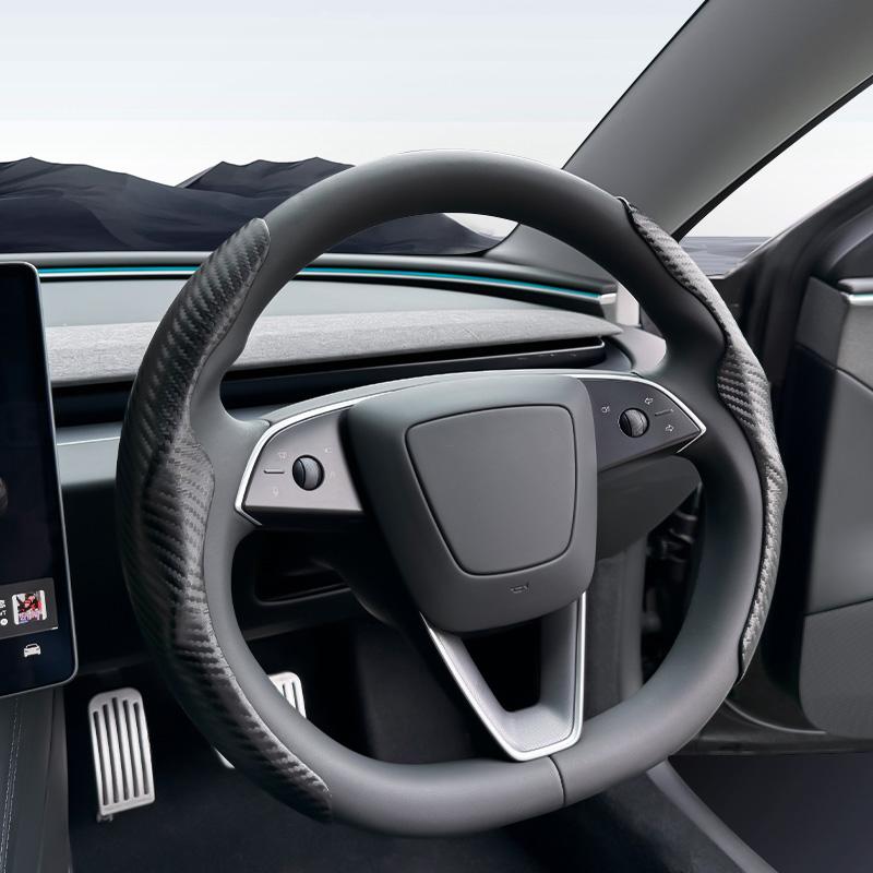 

For Tesla Model 3/Y Highland Juniper Steering Wheel Cover Carbon Fiber Leather Anti-Fur Sport Steering Wheel Car Accessories