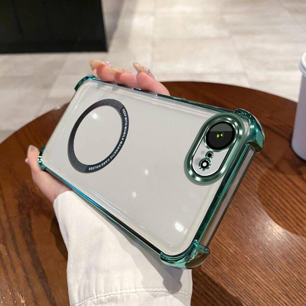 Case for iPhone 16e/17e Clear Magnetic Casing Electroplated Lens Frame Phone Cover