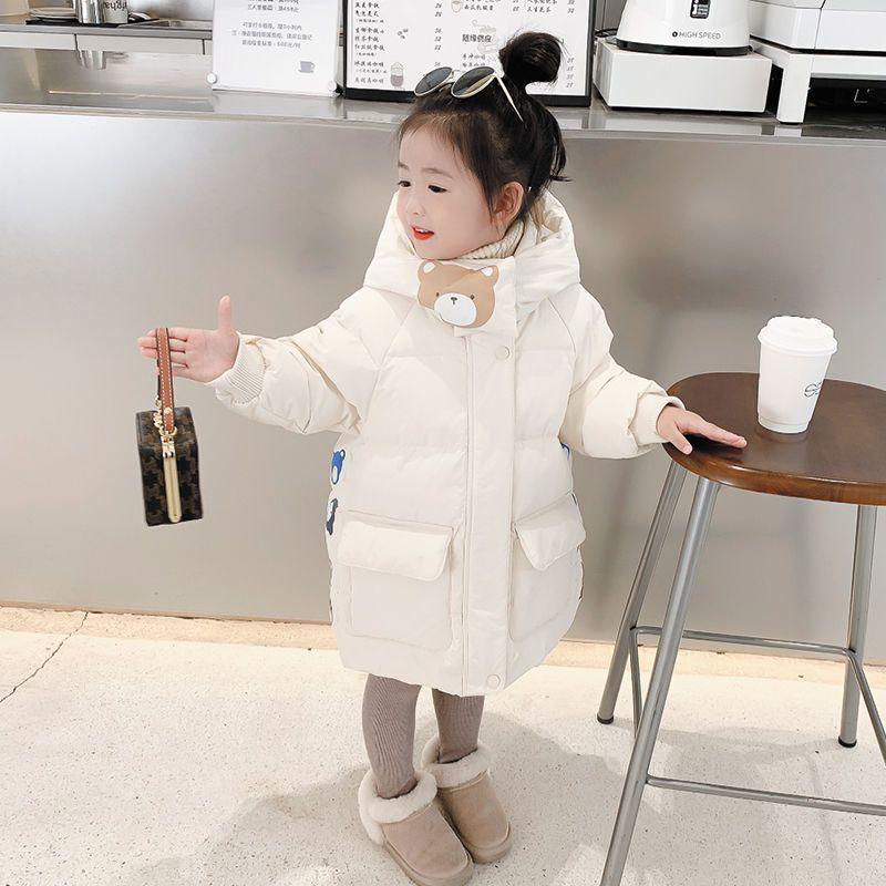 Girls' Winter Mid-Length Down Jacket: Fashionable, Thickened Cotton Coat for Baby Girls and Children.