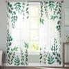 Plant Dark Green Tea Green Leaves Watercolor Rural Sheer Curtains for Kids Living Room Voile Window Curtains Tulle Drapes