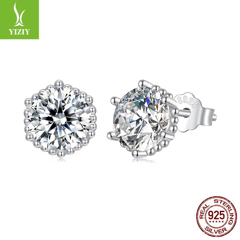 Explosive Six-Claw Round Zircon Stud Earrings, Simple And Atmospheric S925 Sterling Silver Fashion Stud Earrings.