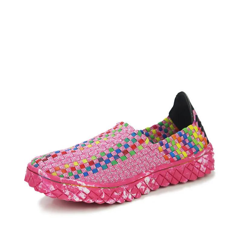 Summer Women's Flats Fashion Elastic Band Weave Casual Shoes Slip on Breathable Sneakers Spring Couple Loafers Plus Size 35-44