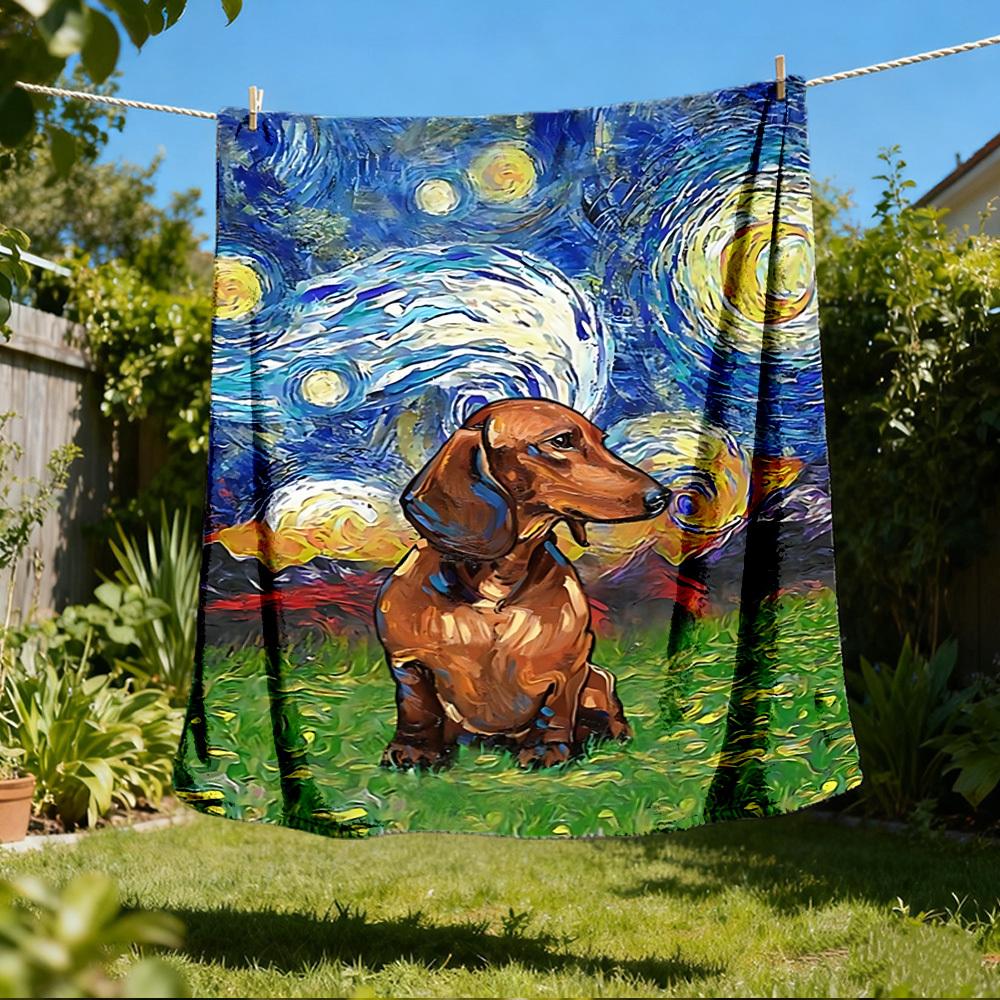 1 шт. Звездная ночь Собачий принт Открытый мягкий полиэстер Фланелевое плед Универсальный для всех сезонов, Мягкий, Уютный, Теплый стеганый плед для любого сезона, 80x120cm