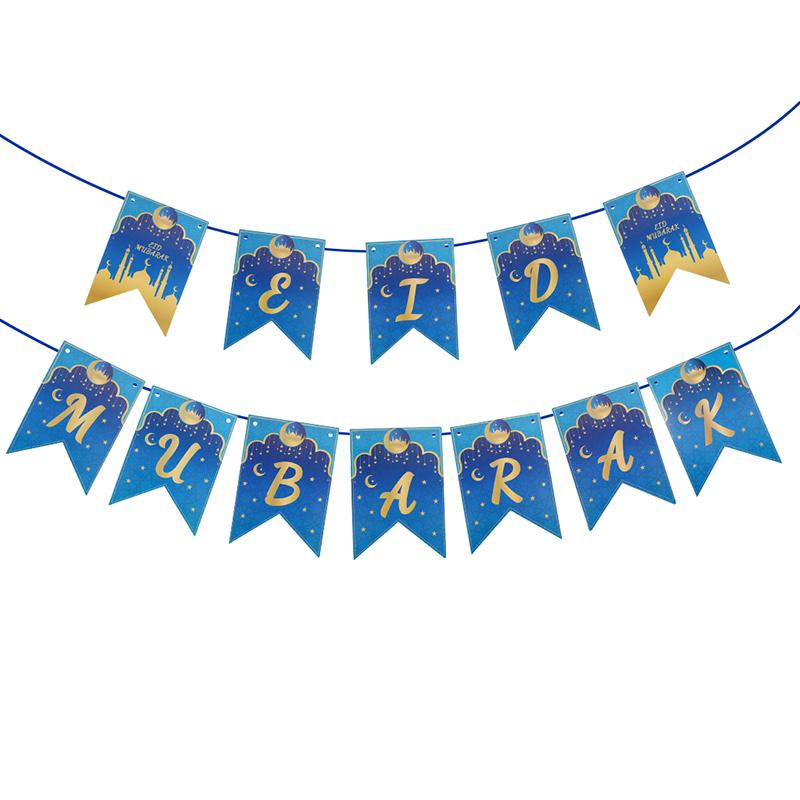 EID Mubarak Banner Glitter Star Moon Letter Paper Bunting Garland Islamic Muslim Party Ramadan Kareem Decorations for Home 2025