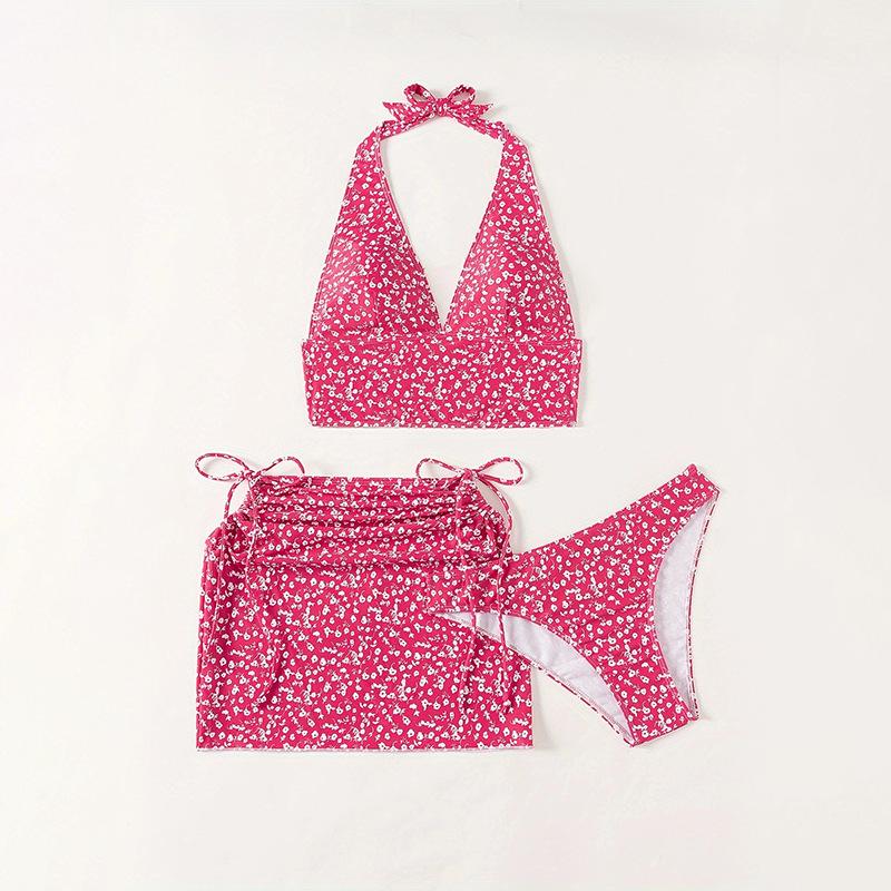 2024 Floral Print Spaghetti Strap Lace-Up Beach Dress Swimsuit for Women