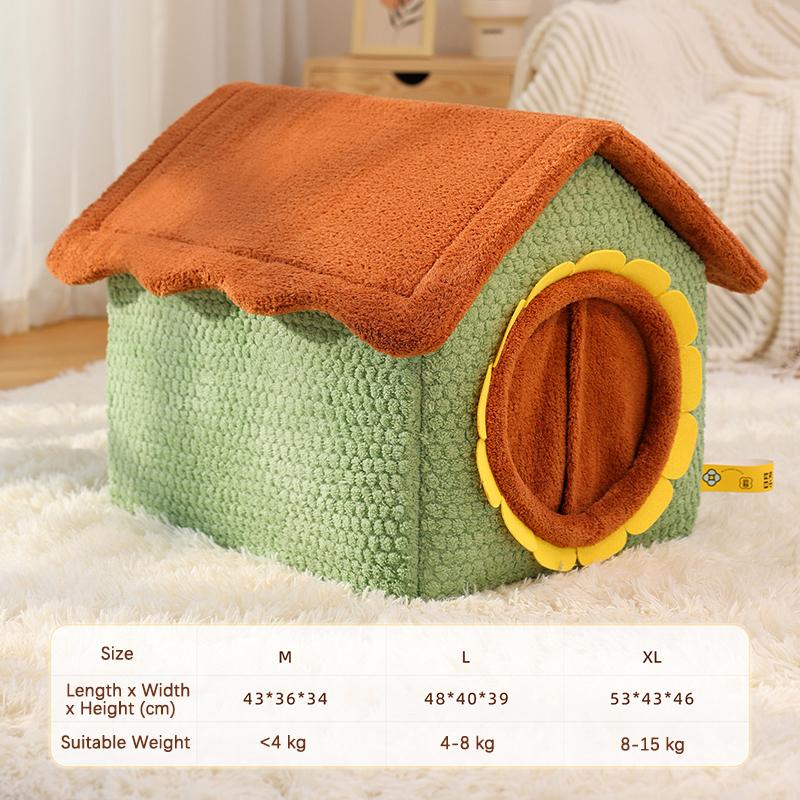 Thickened Enclosed Pet House Cute Sunflower Shape Removable Washable Winter Warm Deep Sleep Cave Sofa for Cats Cama Para Perro