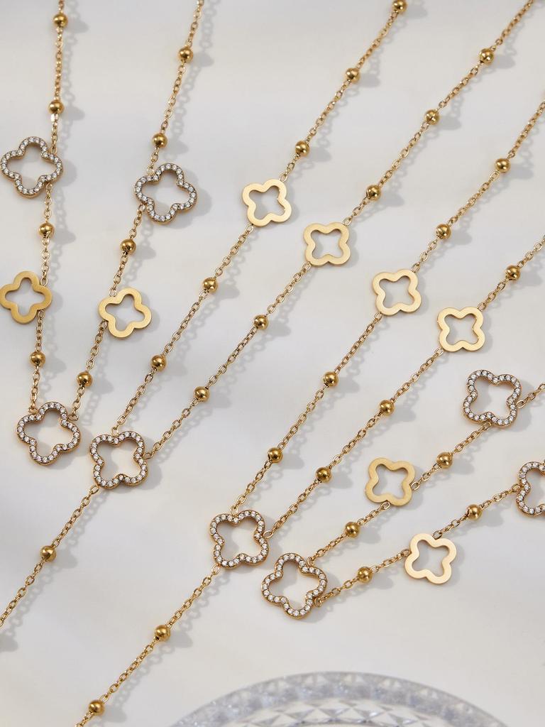 18K Gold-Plated Y-Shaped Tassel Necklace with Ultra-Shiny Zircon and Lucky Flower Design