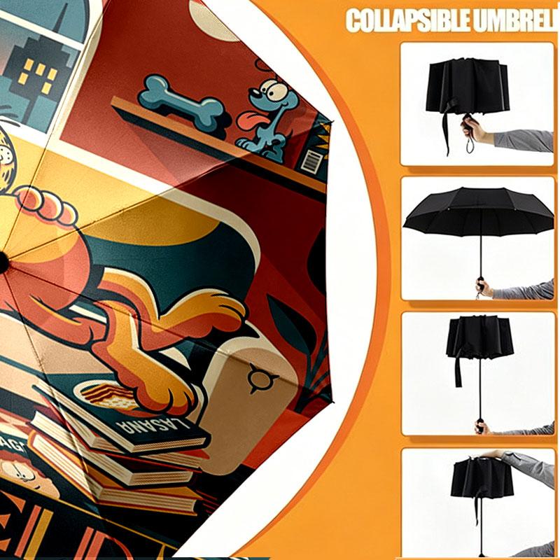 Personalisierter Garfield-Druckschirm mit individuellem Namen, Automatisches Öffnen und Schließen, Stabiler 8-Rippen-Rahmen, Für Pendeln, Camping, Wandern, Geburtstagsgeschenk
