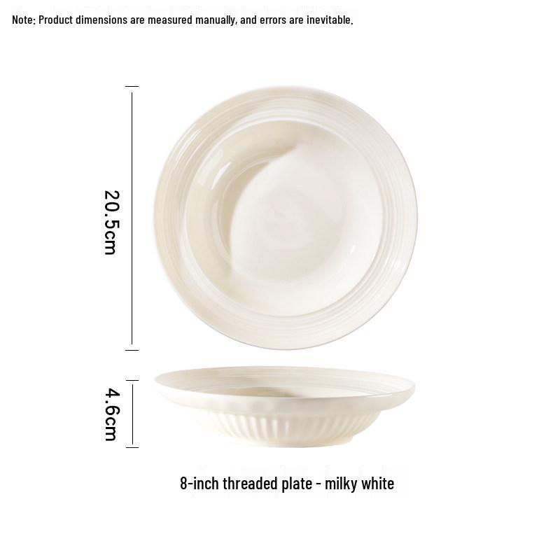 

Set of 6 Threaded Straw Hat Style Deep Dish Ceramic Plates for Salad, Pasta, and Soup - 2025 New Design 8-inch Threaded Off-White Deep Soup Plate Single