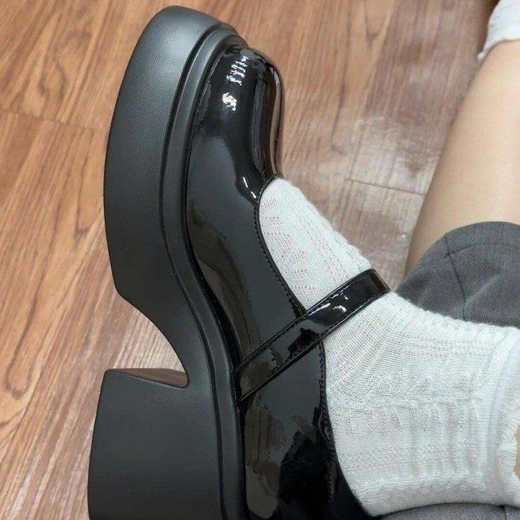 Platform Thick Heel Mary Jane Small Leather Shoes Spring New French Retro Round Head High Heel British Style Single Shoes