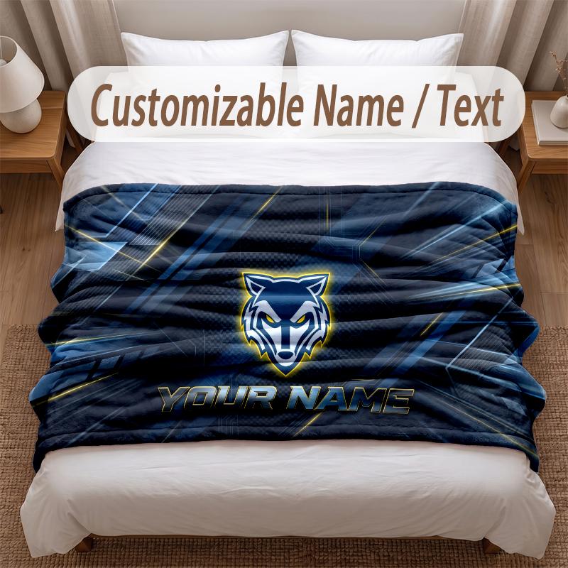 Warrington Wolves Printed Flannel Blanket Custom Name Text Soft Warm Throw For Bedroom Holiday Gift