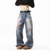 JYL Unisex Flare Jeans Cross-Border American Patch Splash Straight Denim Pants