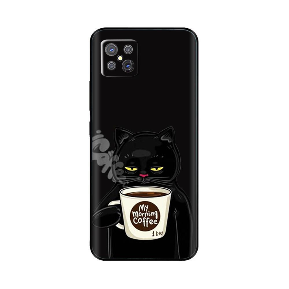 For Oppo Reno4 Z 5G Case Cute Cartoon Painted Black Silicone Soft TPU Back Cover For OPPO A92S Phone Back Bumper Shell Bag Coque