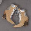 Krazing Pot Polyurethane Autumn Winter Shoes 47 Size 48 Super Size Wedges Pointed Toe Lace Up Serpentine Fashion Ankle Boots