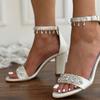Foreign trade sandals 2025 new tassel word with thick heel rhinestone white high heels wedding shoes 2025 large size 43