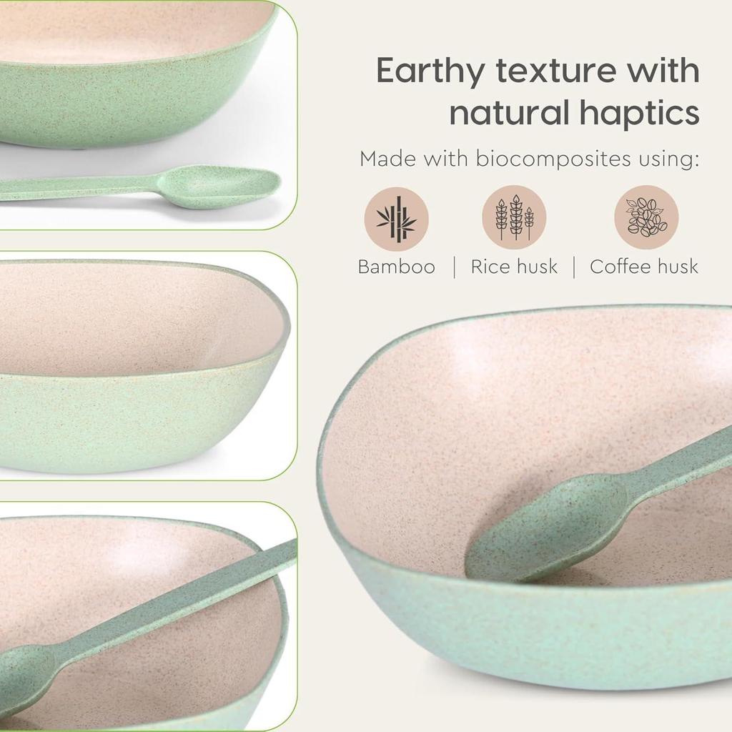 Set of 2 Earth-Friendly Multipurpose Bowls for Kitchen with Spoons | 750 ml | Made with Rice Husk Biocomposite| Microwave Safe Bowl