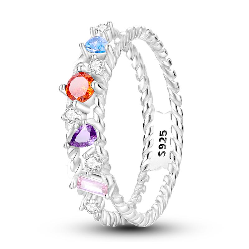 925 Sterling Silver Rings Sparking Colorful Zirconium Ring Popular LOVE Wedding Rings for Women Engagement Jewelry Anniversary