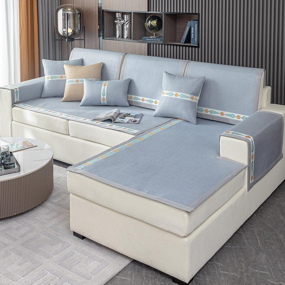 Ice Silk Living Room Sofa Cushion Summer Rattan Cover Towel Modern Washable Non-slip Mat
