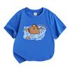 Kids Boys Girls 100% Cotton Short Sleeve Crew Neck T-Shirt, Cute Capybara Orange Bathing Pattern Casual Lightweight Summer Tops for Daily Wear