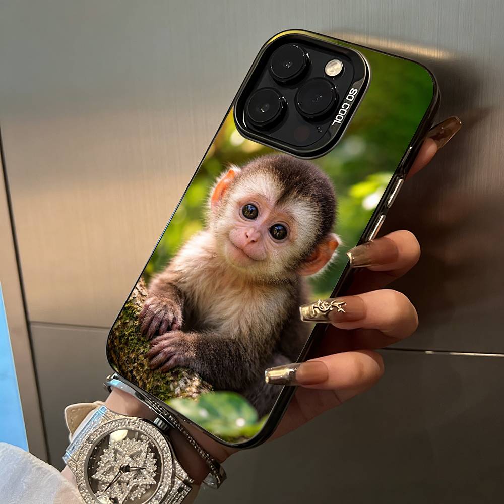 C-Cute Funny Monkey Phone Case For iPhone 17,16,15,14,13,12,11 Plus Pro Max Colored Silver Phone Case