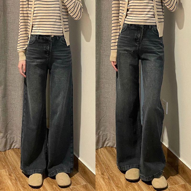 

High Grade Gray Spring & Fall Plus Size Stylish Straight-leg Denim Charcoal grey 2XL