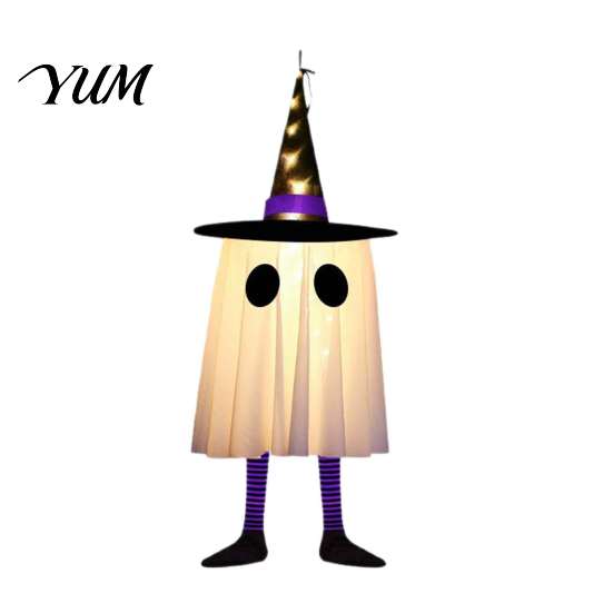 Mysterious Glow Yard Decor Halloween Hanging Ghost Decoration with Witch Hat And Leg, LED Lighted Spooky Indoor Party Ornaments Floating for