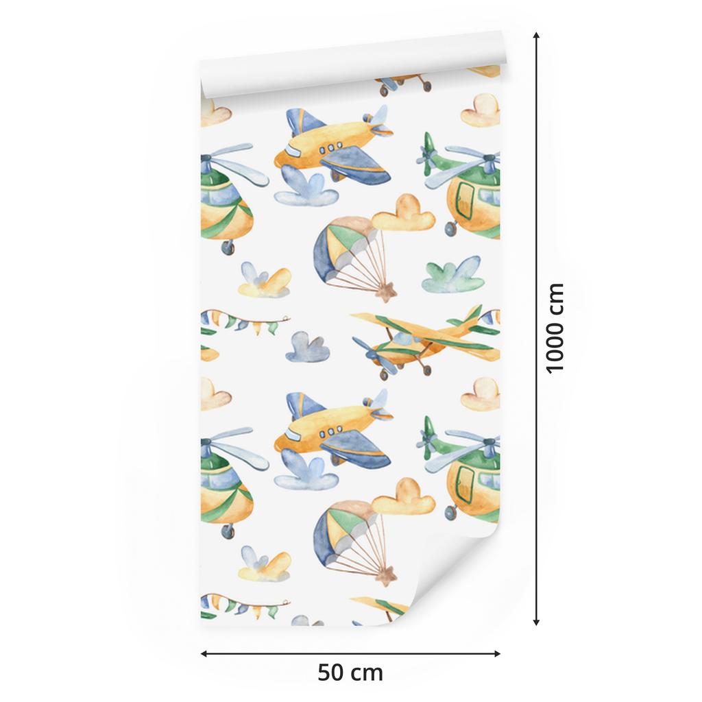 Painted Planes and Helicopters Wallpaper for Living Room and Bedroom 50x1000