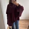 Womens Gray Asymmetric Scarf Collar Short Wool Blend Coat Loose Elegant Winter Outerwear