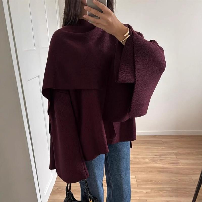 Womens Gray Asymmetric Scarf Collar Short Wool Blend Coat Loose Elegant Winter Outerwear