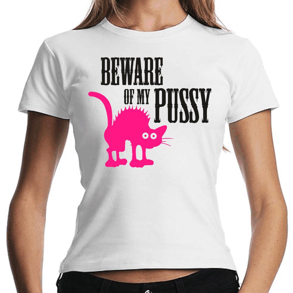Beware Of Mio Pussy Cat Cat Said Comedy Fun Women Girlie T-Shirt 3XL