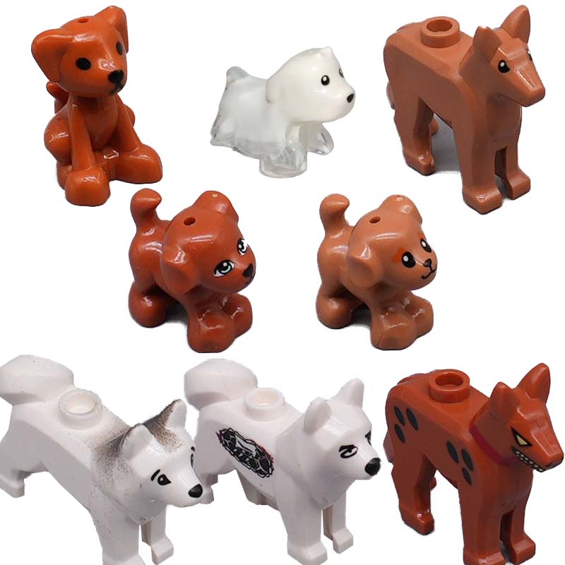 MOC Tier Szene Bausteine Katzen Hunde Schafe Schweine Hühner Adler Papageien Delfin Zoo Rahmen Zubehör DIY Spielzeug Steine T14