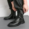 High Quality Men's High-top Boots Punk Metal Chain Design Men's Motorcycle Boots Luxury Casual Leather Ankle Boots Botas Hombre