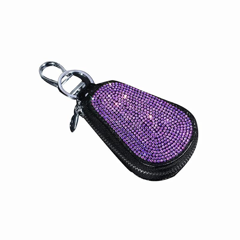 Bling Bling Rhinestone Car Key Chain Case Premium Leather Coin Holder Zipper Case Remote Wallet Bag Car Accessories for Women