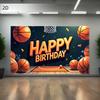 2D basketball-themed birthday banner - Polyester decoration, vivid basketball court design, indoor and outdoor celebration