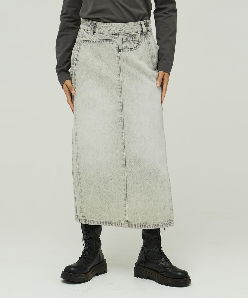 Mc Wood Gun Ronas 7997 Bleach Wash Light Grey Denim Long Skirt