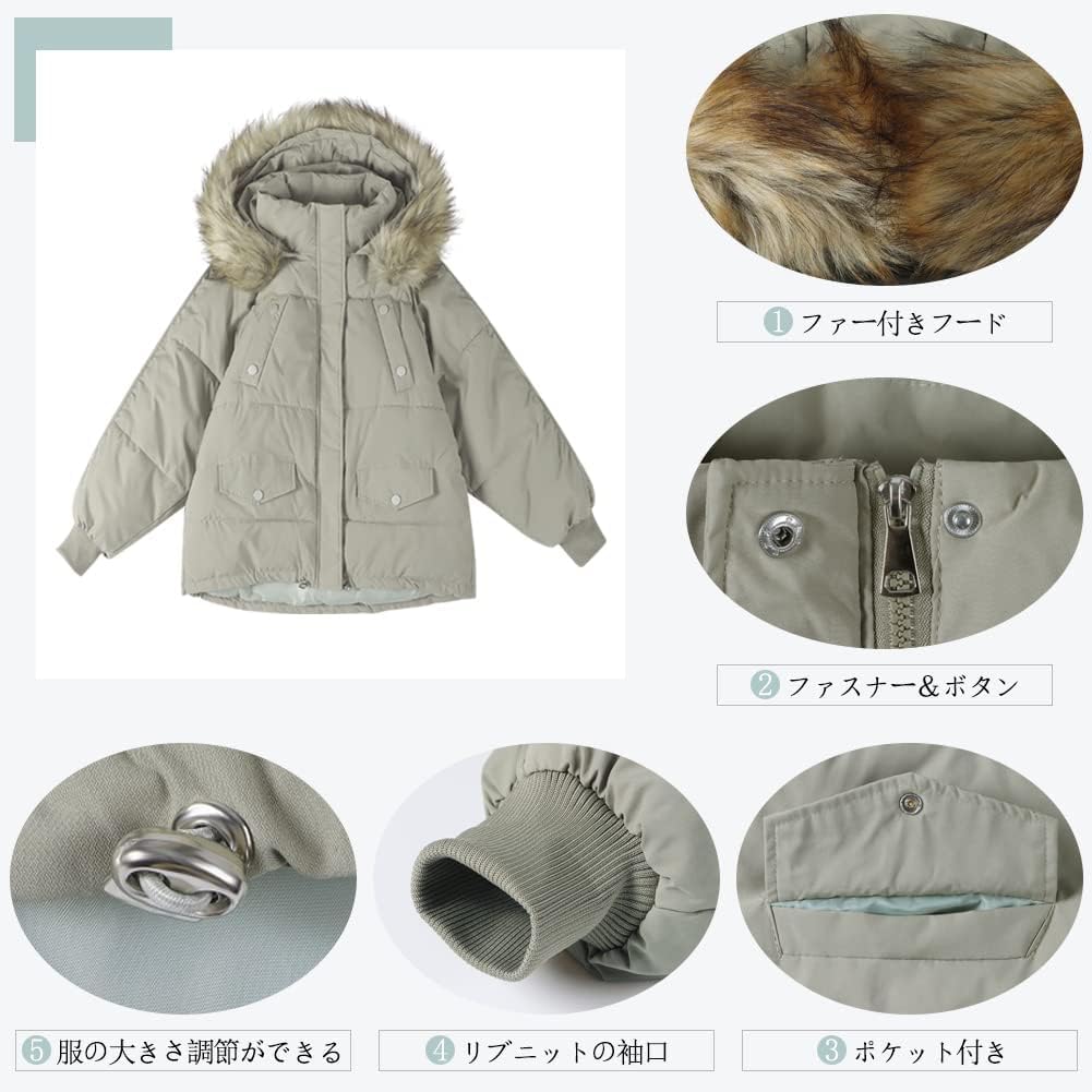 eleitchtee LHT Down Padded Winter Jacket with Fur Loose Thick Women's Coat, Outerwear, Jacket, Short, Hood, Pockets, Fit, Casual, (Size S, Green)