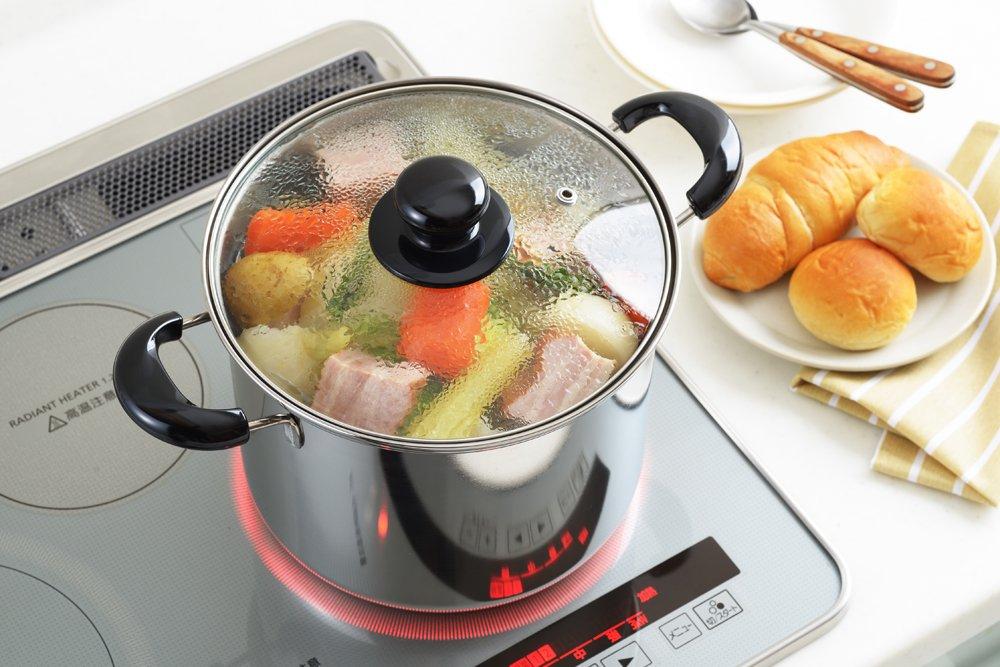 Hrnec na těstoviny Yoshikawa Cook Look II, 22 cm, skleněná poklice s jádrem, nerezová ocel, kompatibilní s ohněm, vyrobeno v Japonsku, SJ2187, 6,5 l, obouruční, plynový/IH