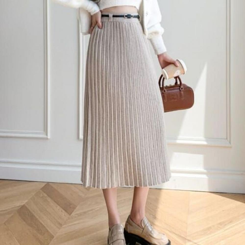 Navava Daily Simple Banding Pleats Knit Skirt Ns412